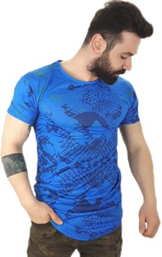 Erkek Mavi Peti Desen T-Shirt