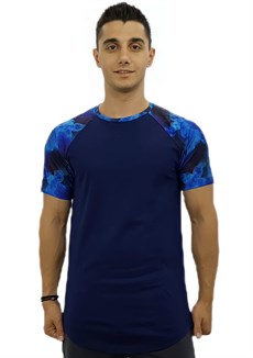 Omuz Mavi Desenli Erkek Tişört-Lacivert
