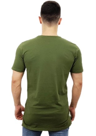  Boyu Uzun Yeşil Önü Baskılı T-Shirt