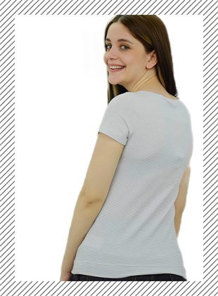  Gri Çizgili Bayan T-Shirt 