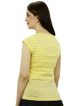  Sarı Çizgili Bayan T-Shirt 
