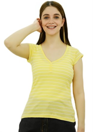  Sarı Çizgili Bayan T-Shirt 