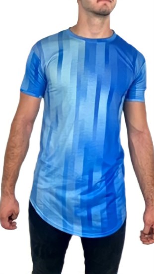 Boyu Uzun Mavi Desenli T-shirt