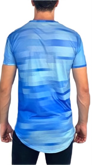 Boyu Uzun Mavi Desenli T-shirt