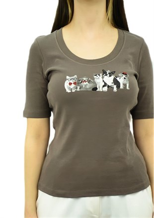 Cat&Dog Baskılı Toprak T-Shirt