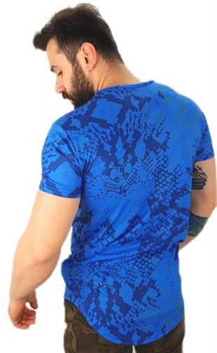 Erkek Mavi Peti Desen T-Shirt