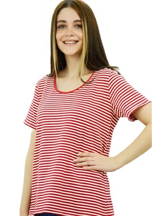 Kırmızı Beyaz Çizgili T-Shirt 2020