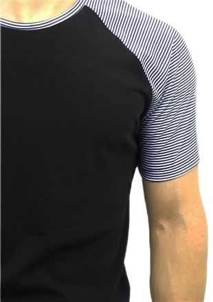 Siyah Omuzu Çizgili T-shirt 10141