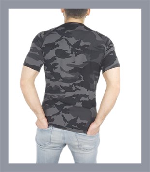Siyah Sportif Omuzu Desenli T-shirt 10176