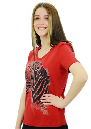 Zebra Baskılı Kırmızı T-Shirt