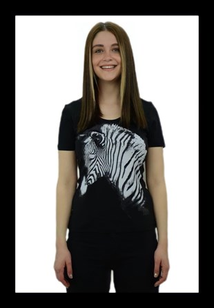 Zebra Baskılı Siyah T-Shirt
